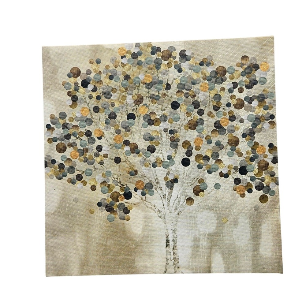 Katrina Cravin "A Teal Tree" Green‎ & Gold Canvas Artwork 12"×12"